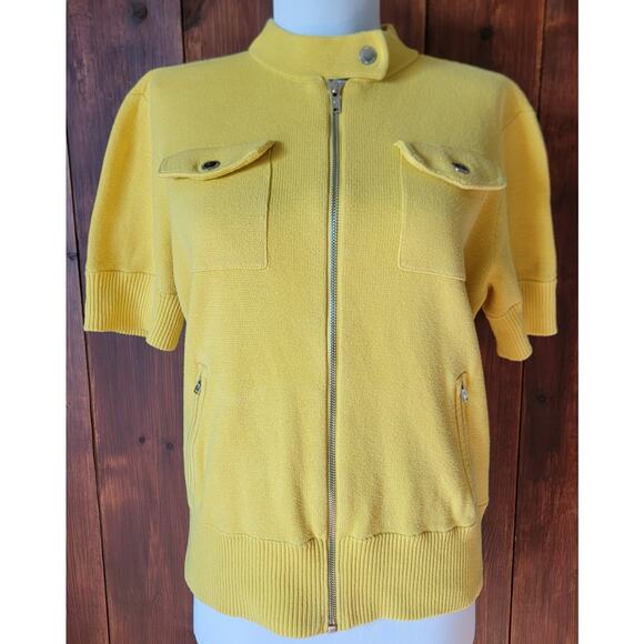 Lauren Ralph Lauren Women M Buttercup Yellow 100% Cotton Zip Top Mandarin Collar - Picture 1 of 8